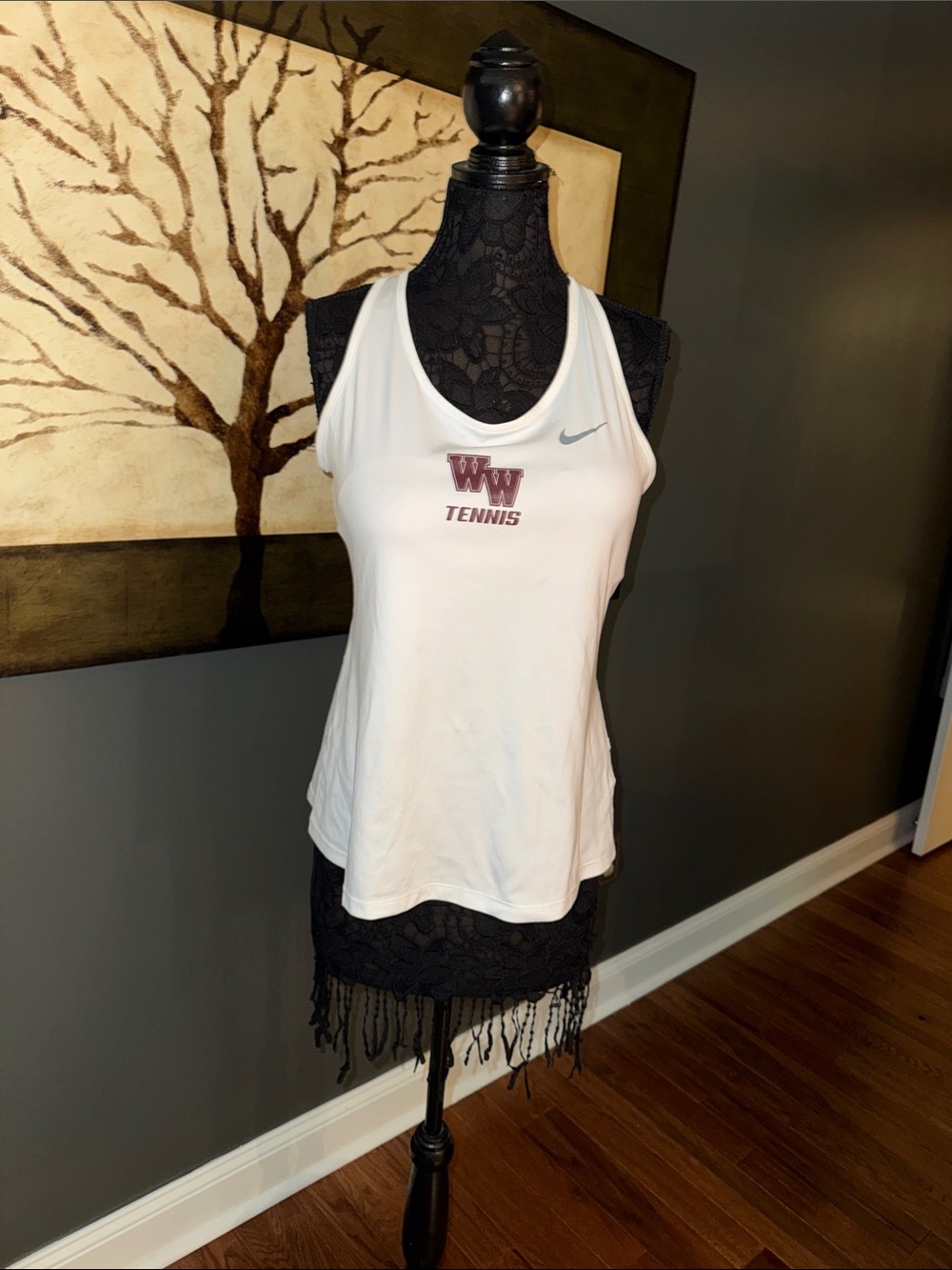 Nike Dri-Fit White Racerback Tennis Tank with WW Tennis Logo